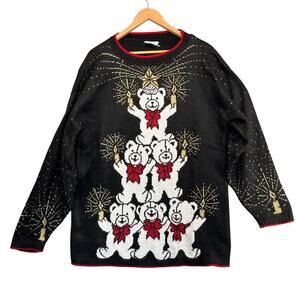 NutCracker Vintage Teddy Bear Tree Christmas Holiday Sweater Women Large